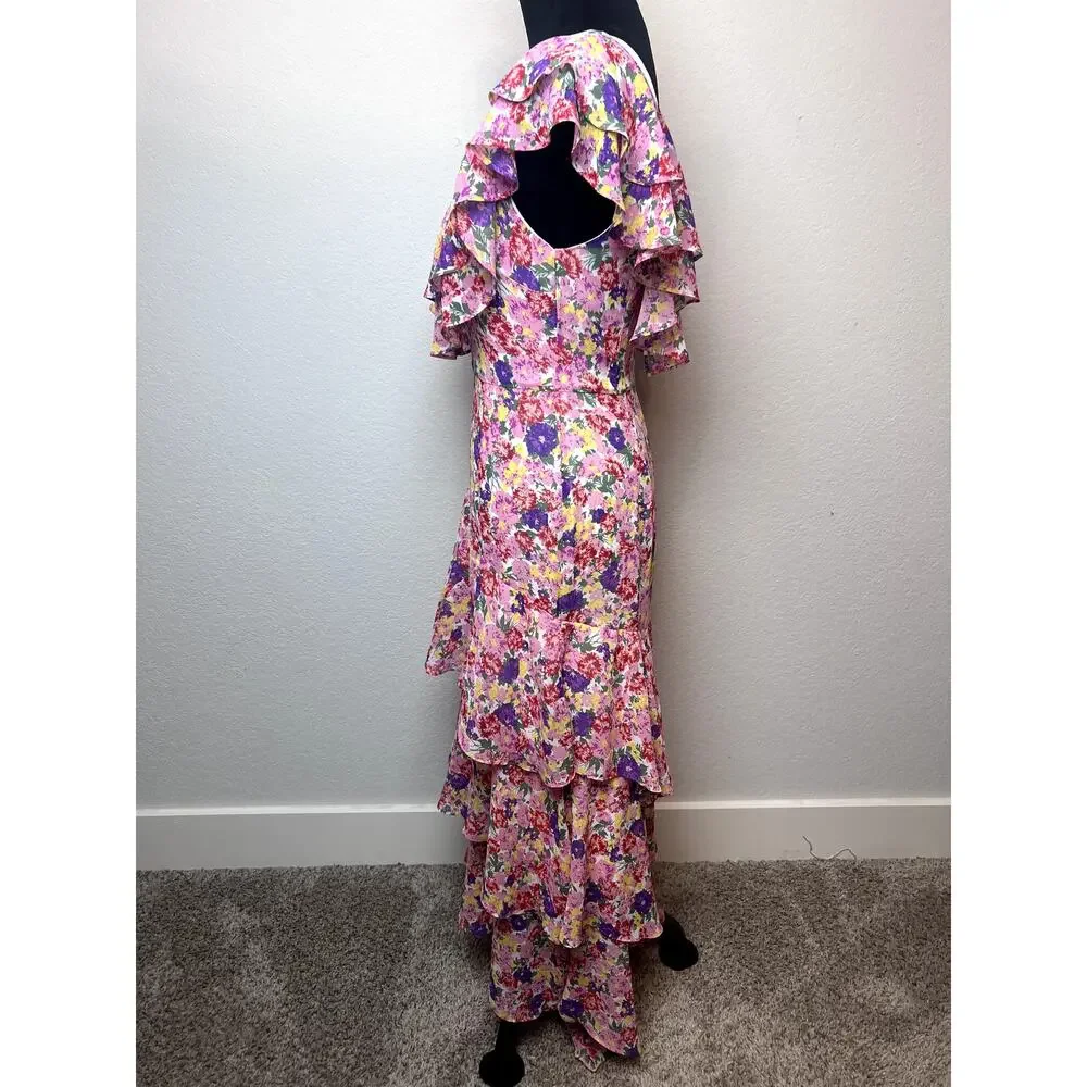 WAYF Anthropologie Pink Floral Tiered Ruffle Maxi Dress size small - Picture 2 of 7